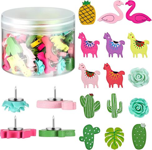 Decorative Push Pins Set Cute Cactus Llama Flamingo Alpaca Leaf Push Pins Thumb Tacks for Cork Board Cinco de Mayo Home Office Classroom Photos Wall, Maps, Bulletin Board, 15 Styles (30 Pieces) in Saudi Arabia
