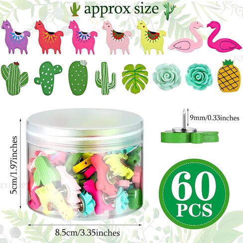 Decorative Push Pins Set Cute Cactus Llama Flamingo Alpaca Leaf Push Pins Thumb Tacks for Cork Board Cinco de Mayo Home Office Classroom Photos Wall, Maps, Bulletin Board, 15 Styles (30 Pieces) in Saudi Arabia