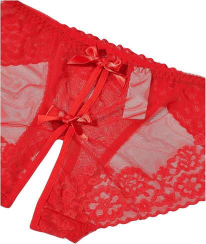 OYOANGLE Women's 3 Pack Floral Lace Sheer Bow Front Briefs Panties Mid Rise Breathable Underwear in Saudi Arabia