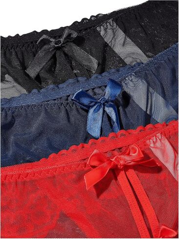 OYOANGLE Women's 3 Pack Floral Lace Sheer Bow Front Briefs Panties Mid Rise Breathable Underwear in Saudi Arabia