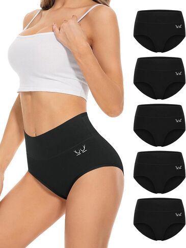 5 Pack Womens High Waisted Underwear Full Coverage Ladies Panties Soft Breathable Cotton Stretch Solid Color Briefs in Kuwait