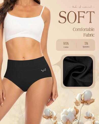 5 Pack Womens High Waisted Underwear Full Coverage Ladies Panties Soft Breathable Cotton Stretch Solid Color Briefs in Kuwait