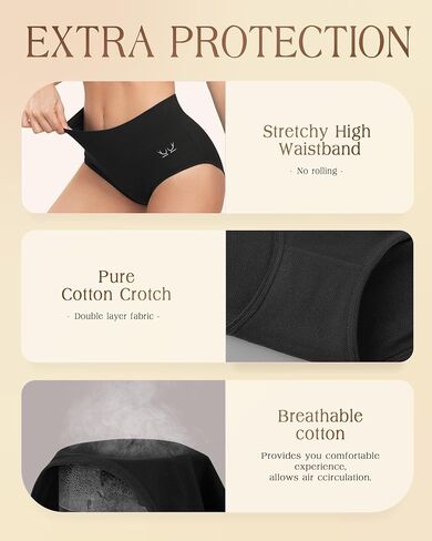 5 Pack Womens High Waisted Underwear Full Coverage Ladies Panties Soft Breathable Cotton Stretch Solid Color Briefs in Kuwait