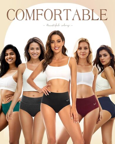 5 Pack Womens High Waisted Underwear Full Coverage Ladies Panties Soft Breathable Cotton Stretch Solid Color Briefs in Kuwait