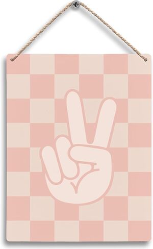 Black and White Checkered Peace Sign Hanging Wooden Signs 8x10, Black Preppy Checkerboard Decor for Home Girls Boys Room Dorm, Preppy Checkered Home Decor Gifts for Teen Girls Boys Women in Saudi Arabia