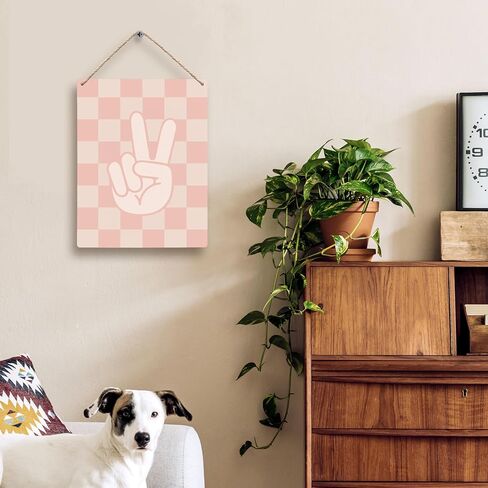 Black and White Checkered Peace Sign Hanging Wooden Signs 8x10, Black Preppy Checkerboard Decor for Home Girls Boys Room Dorm, Preppy Checkered Home Decor Gifts for Teen Girls Boys Women in Saudi Arabia