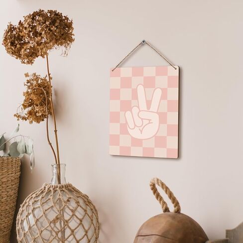 Black and White Checkered Peace Sign Hanging Wooden Signs 8x10, Black Preppy Checkerboard Decor for Home Girls Boys Room Dorm, Preppy Checkered Home Decor Gifts for Teen Girls Boys Women in Saudi Arabia