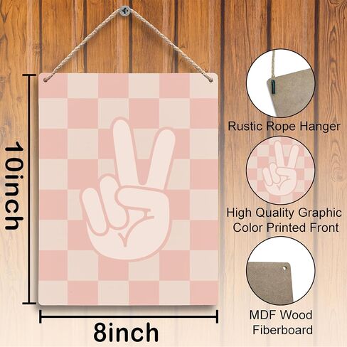 Black and White Checkered Peace Sign Hanging Wooden Signs 8x10, Black Preppy Checkerboard Decor for Home Girls Boys Room Dorm, Preppy Checkered Home Decor Gifts for Teen Girls Boys Women in Saudi Arabia