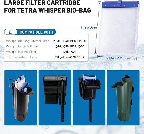 16 Pack Large Filter Cartridges Compatible with Tetra Whisper Bio-Bag Filters, Replacement Filter Cartridge for TetraFauna ReptoFilter, Tetra Whisper 20i,40i/IQ20,30,45,60/PF20,30,40,60 Filters in Kuwait