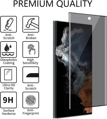 [2-Pack] Privacy Screen Protector for Samsung Galaxy S23 Ultra, 9H Hardness Anti-Spy 3D Curve Edge Tempered Glass Screen Protectors for Samsung Galaxy S23 Ultra 6.8 inch in Kuwait