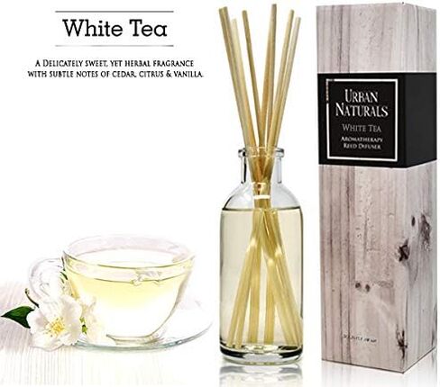 مجموعة أعواد ناشرة أعواد الشاي الأبيض المعطرة من أوربان ناتشورالز | عشبي مع روائح رقيقة من الأرز والحمضيات الخفيفة والفانيليا | فكرة رائعة لتدفئة المنزل أو للمضيفة أو هدية عمل in Kuwait