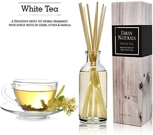 مجموعة أعواد ناشرة أعواد الشاي الأبيض المعطرة من أوربان ناتشورالز | عشبي مع روائح رقيقة من الأرز والحمضيات الخفيفة والفانيليا | فكرة رائعة لتدفئة المنزل أو للمضيفة أو هدية عمل in Kuwait
