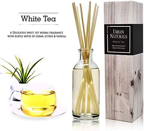 مجموعة أعواد ناشرة أعواد الشاي الأبيض المعطرة من أوربان ناتشورالز | عشبي مع روائح رقيقة من الأرز والحمضيات الخفيفة والفانيليا | فكرة رائعة لتدفئة المنزل أو للمضيفة أو هدية عمل in Kuwait