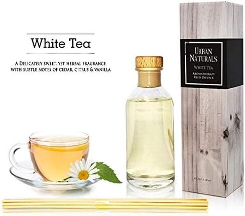 مجموعة أعواد ناشرة أعواد الشاي الأبيض المعطرة من أوربان ناتشورالز | عشبي مع روائح رقيقة من الأرز والحمضيات الخفيفة والفانيليا | فكرة رائعة لتدفئة المنزل أو للمضيفة أو هدية عمل in Kuwait