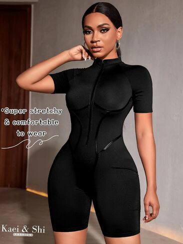 Kaei&Shi Sexy Romper for Women Party Club Night,Zip Up Bodycon Shorts Jumpsuit,One Piece Rompers Bartender Clubwear in Saudi Arabia