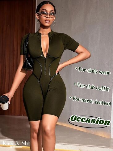 Kaei&Shi Sexy Romper for Women Party Club Night,Zip Up Bodycon Shorts Jumpsuit,One Piece Rompers Bartender Clubwear in Saudi Arabia