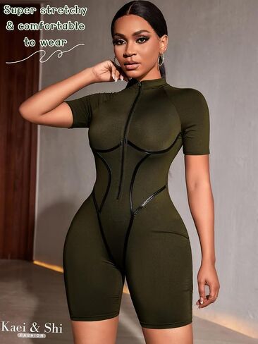 Kaei&Shi Sexy Romper for Women Party Club Night,Zip Up Bodycon Shorts Jumpsuit,One Piece Rompers Bartender Clubwear in Saudi Arabia