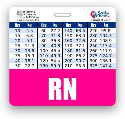 RN Badge Buddy أفقي مع مخططات تحويل الطول والوزن (قياسي، وردي) in Saudi Arabia