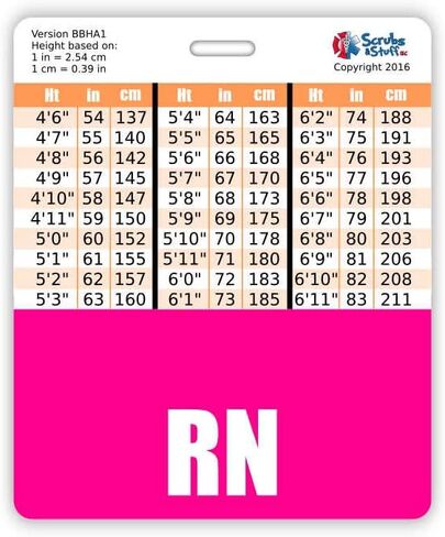 RN Badge Buddy أفقي مع مخططات تحويل الطول والوزن (قياسي، وردي) in Saudi Arabia