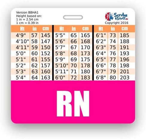 RN Badge Buddy أفقي مع مخططات تحويل الطول والوزن (قياسي، وردي) in Saudi Arabia