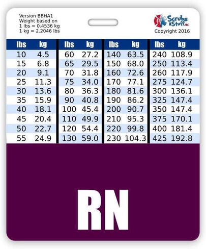 RN Badge Buddy أفقي مع مخططات تحويل الطول والوزن (قياسي، وردي) in Saudi Arabia