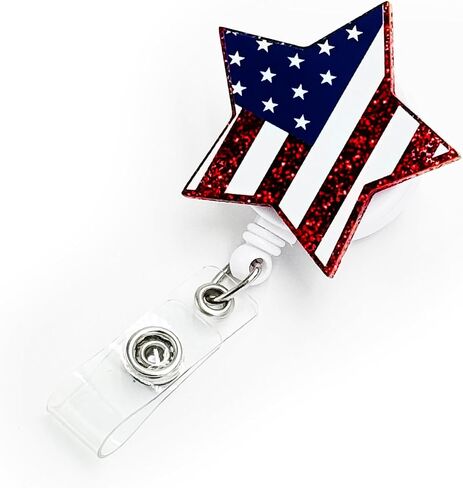 Tian Zhun 4th of July Badge Reel Retractable with Alligator Clip Acrylic Stars and Stripes Badge Holder Patriotic Independence Day Nurse Teacher Student Office Name Badge Accessory in Saudi Arabia