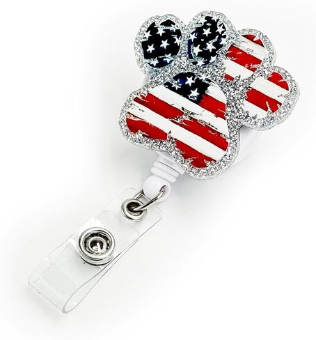 Tian Zhun 4th of July Badge Reel Retractable with Alligator Clip Acrylic Stars and Stripes Badge Holder Patriotic Independence Day Nurse Teacher Student Office Name Badge Accessory in Saudi Arabia