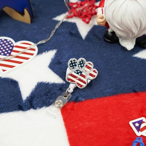 Tian Zhun 4th of July Badge Reel Retractable with Alligator Clip Acrylic Stars and Stripes Badge Holder Patriotic Independence Day Nurse Teacher Student Office Name Badge Accessory in Saudi Arabia