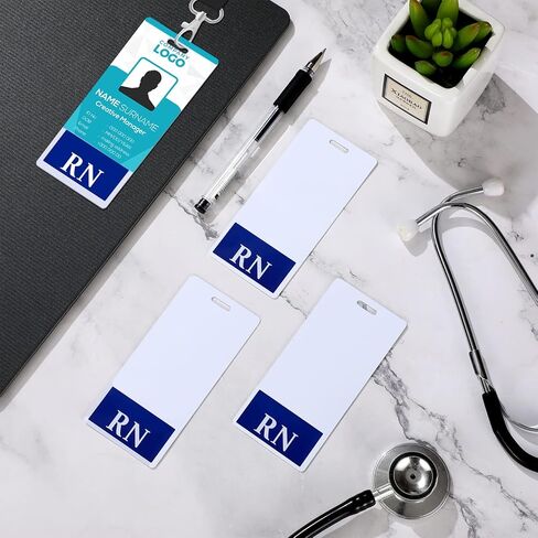 Gersoniel 10 Pieces Nurse Badge Tags Badge Holder for ID Double Sided Vertical Horizontal RN Badge Reel Clear PVC Badge Holders with Blue Background for Resident Nurses(Blue, 4.5 x 2.1 Inch) in Saudi Arabia