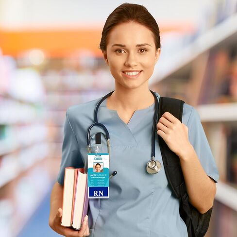 Gersoniel 10 Pieces Nurse Badge Tags Badge Holder for ID Double Sided Vertical Horizontal RN Badge Reel Clear PVC Badge Holders with Blue Background for Resident Nurses(Blue, 4.5 x 2.1 Inch) in Saudi Arabia