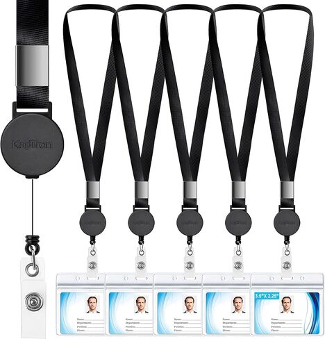 حبل قصير مع حامل شارة هوية (عبوتان) حبل قصير من البوليستر المسطح بطول 20 بوصة مع بكرة شارة قابلة للسحب وحامل شارة اسم أفقي لبطاقة هوية المكاتب، وهوية المدرسة، ورخصة القيادة in Kuwait