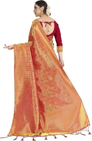 Sarees For Women's Banarasi Raw Silk | Ethnic Indian Diwali Woven Saree Gift Sari With Non Stitched Blouse in Saudi Arabia