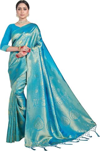 الساري الهندي للنساء من الحرير الخام Banarasi | ساري ديوالي الهندي المنسوج هدية ساري مع بلوزة غير مخيطة in Kuwait