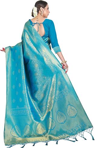 الساري الهندي للنساء من الحرير الخام Banarasi | ساري ديوالي الهندي المنسوج هدية ساري مع بلوزة غير مخيطة in Kuwait