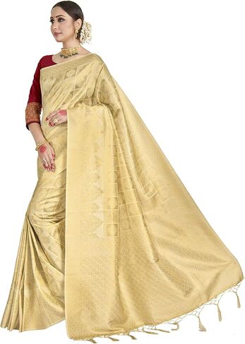 Sarees For Women's Banarasi Raw Silk | Ethnic Indian Diwali Woven Saree Gift Sari With Non Stitched Blouse in Saudi Arabia