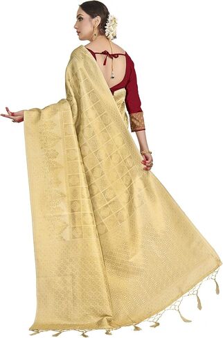 Sarees For Women's Banarasi Raw Silk | Ethnic Indian Diwali Woven Saree Gift Sari With Non Stitched Blouse in Saudi Arabia