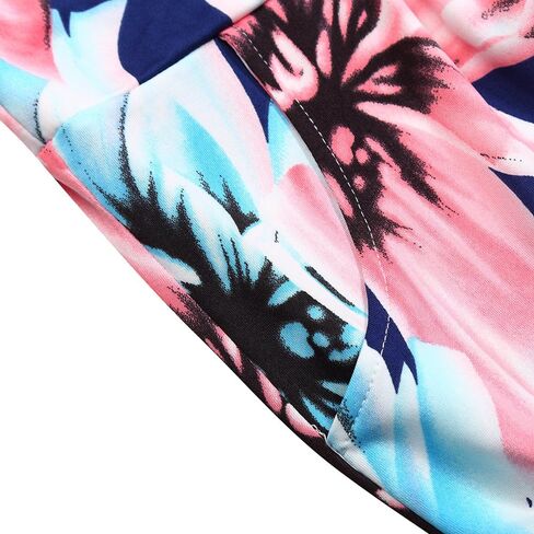 فستان GloryStar نسائي صيفي بوهو بدون حمالات متوسط ​​الطول بخصر عالٍ وطباعة زهور عتيقة فستان طويل طويل مع جيوب أزرق M in Kuwait