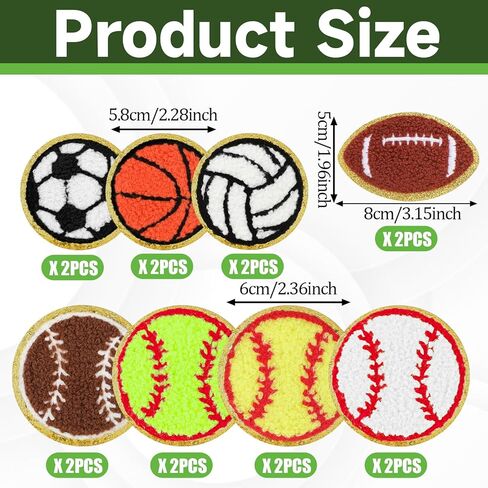 16pcs Sports Themed Patch Sequin Gold Edges Chenille Patches Basketball Soccer Baseball Football Volleyball Iron on and Sew on Applique Sports Embroidered Patches Badge for DIY Clothes Repair Hat Bags in Saudi Arabia