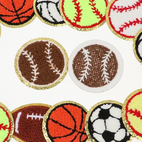 16pcs Sports Themed Patch Sequin Gold Edges Chenille Patches Basketball Soccer Baseball Football Volleyball Iron on and Sew on Applique Sports Embroidered Patches Badge for DIY Clothes Repair Hat Bags in Saudi Arabia