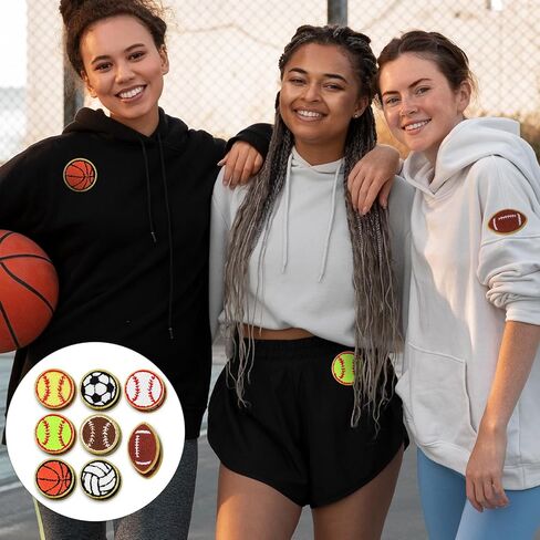 16pcs Sports Themed Patch Sequin Gold Edges Chenille Patches Basketball Soccer Baseball Football Volleyball Iron on and Sew on Applique Sports Embroidered Patches Badge for DIY Clothes Repair Hat Bags in Saudi Arabia