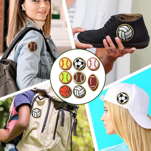 16pcs Sports Themed Patch Sequin Gold Edges Chenille Patches Basketball Soccer Baseball Football Volleyball Iron on and Sew on Applique Sports Embroidered Patches Badge for DIY Clothes Repair Hat Bags in Saudi Arabia
