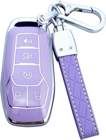 Key Fob Cover Case Compatible with Ford F150 F250 F350 Fusion Edge Explorer Mustang Lincoln MKZ MKC Accessories , Material TPU Soft Full Protection Keychain Cute Shell (Purple) in Saudi Arabia