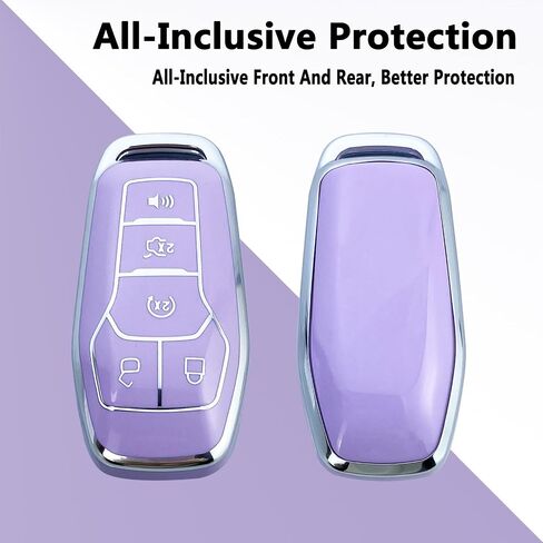 Key Fob Cover Case Compatible with Ford F150 F250 F350 Fusion Edge Explorer Mustang Lincoln MKZ MKC Accessories , Material TPU Soft Full Protection Keychain Cute Shell (Purple) in Saudi Arabia
