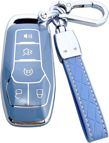 Key Fob Cover Case Compatible with Ford F150 F250 F350 Fusion Edge Explorer Mustang Lincoln MKZ MKC Accessories , Material TPU Soft Full Protection Keychain Cute Shell (Purple) in Saudi Arabia