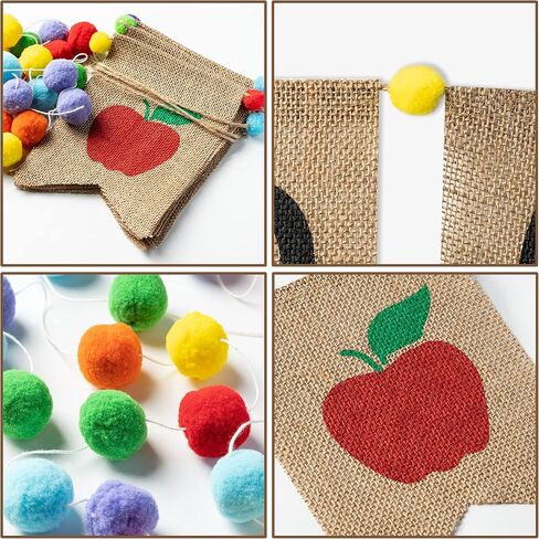 K1tpde قطعتان من لافتة الترحيب بالعودة إلى المدرسة مع مجموعة إكليل كرة من اللباد بوم بوم، وعلامة الترحيب وديكور لافتة بنمط التفاح، وإكليل كرة ملون للفصل الدراسي، وخلفية اليوم الأول للمدرسة in Kuwait