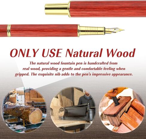 Vintage Wooden Fountain Pen Set, 0.5mm Fine Nib with Gift Box and 10 2.6mm Ink Cartridges Business Retro Wood Fountain Pen Smooth Writing Calligraphy Pen for Signature Journal Office(Red-brown) in Saudi Arabia
