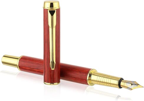 Vintage Wooden Fountain Pen Set, 0.5mm Fine Nib with Gift Box and 10 2.6mm Ink Cartridges Business Retro Wood Fountain Pen Smooth Writing Calligraphy Pen for Signature Journal Office(Red-brown) in Saudi Arabia