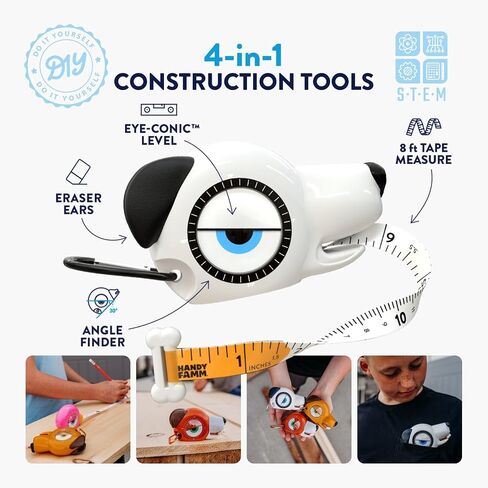 8ft Interactive Dog Tape Measure for Kids with Level & Angle Finder, Montessori Educational Toys, Animal Shaped Childrens Tool Set with Puppy Bone, Pocket Tape Measure for Kids 3+ (Spot) in Saudi Arabia