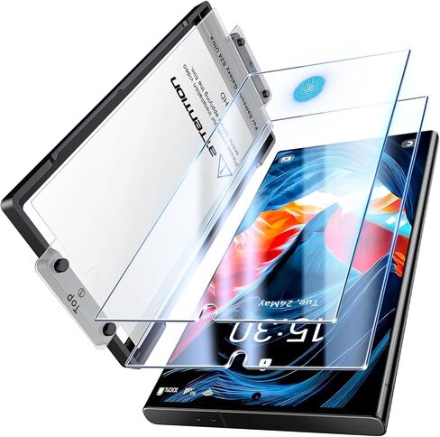 واقي شاشة UniqueMe for S24 Ultra - [ليس زجاجيًا] يدعم فتح بصمة الإصبع [إطار محاذاة] شاشة تغطية كاملة من البوليمر الهجين 7H لهاتف Samsung Galaxy S24 Ultra حافظة خالية من الفقاعات - عبوة من قطعتين in Kuwait