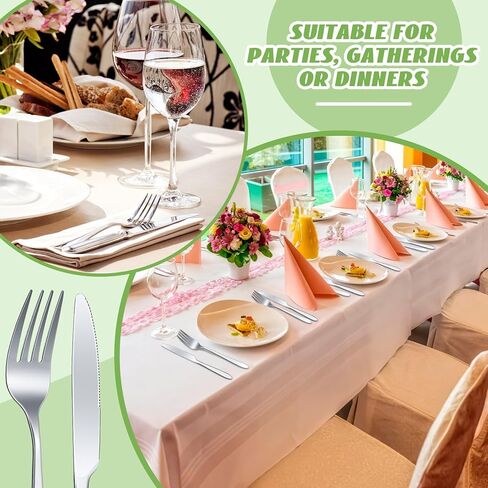 Nuenen 50 قطعة من الشوك المصنوعة من الفولاذ المقاوم للصدأ، مجموعة أدوات المائدة وشوك العشاء وسكاكين العشاء، مجموعة أدوات المائدة لمطعم مطبخ الزبدة (فضي، 7.1 × 1 بوصة، 8.4 × 0.7 بوصة) in Kuwait